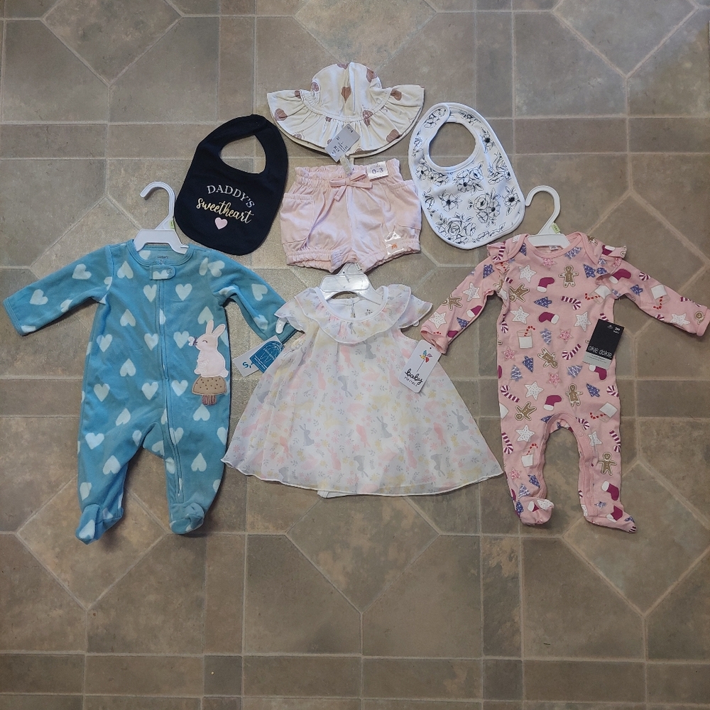 Carter's Baby Bundle Dress Pajamas Shorts Hat Bibs 0-3m Headwrap Sock Set 0-6m